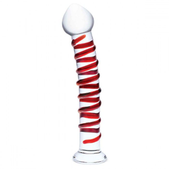 Прозрачный стимулятор с красной спиралью 10" Mr. Swirly Dildo - 25,4 см., фото 