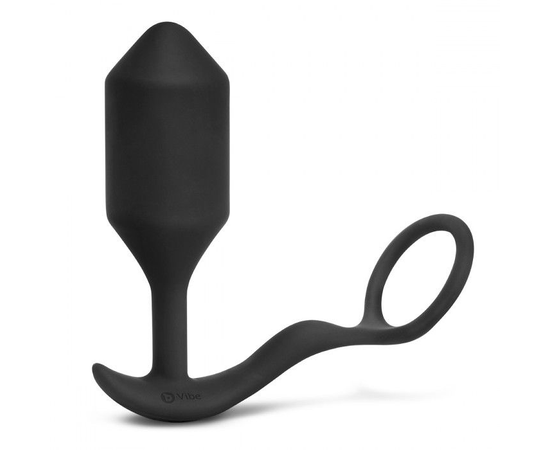 Черная анальная вибропробка с эрекционным кольцом Vibrating Snug & Tug XL, фото 