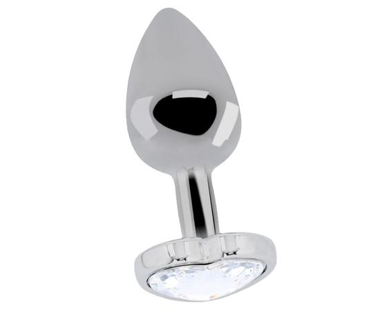 Серебристая анальная пробка Love Heart Diamond Plug с прозрачным кристаллом - 9,4 см., фото 