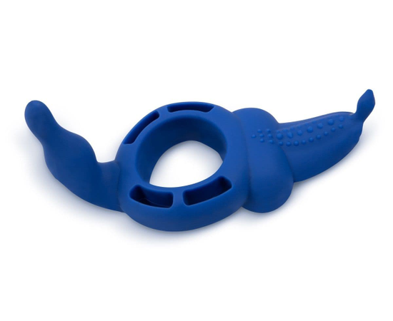 Синее эрекционное кольцо с двумя стимулирующими отростками, фото 