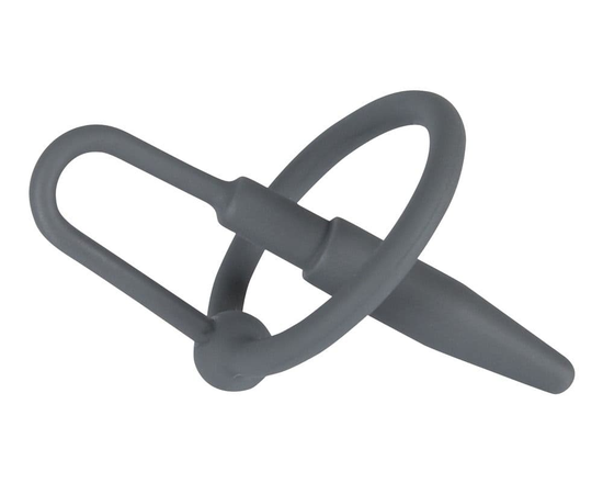 Серый уретральный плаг с силиконовым кольцом под головку Penis Plug, фото 