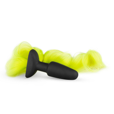 Черная анальная пробка с хвостом Butt Plug With Tail, Цвет: черный с желтым, фото 
