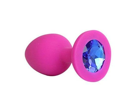 Ярко-розовая анальная пробка с синим кристаллом - 9,5 см., фото 