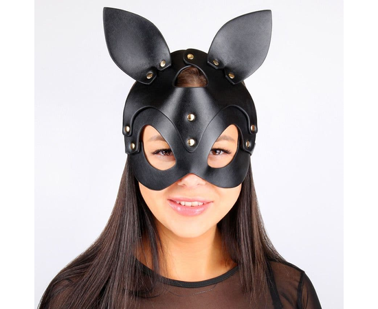 Черная маска с ушками и заклепками, фото 