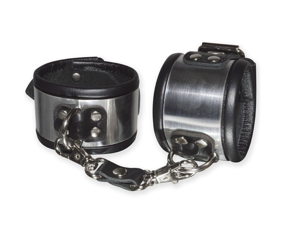 Эффектные серебристо-черные наручники с металлическим блеском, фото 