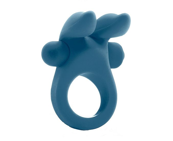 Синее эрекционное виброкольцо Bunny Silicone Cockring With Stimulating Ears, фото 