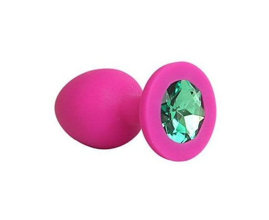 Ярко-розовая анальная пробка с зеленым кристаллом - 9,5 см., фото 