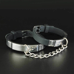 Черные силиконовые наручники с серебристой цепочкой, фото 