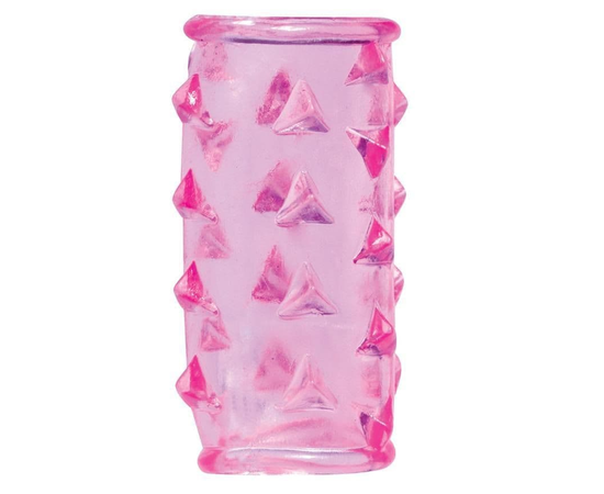 Розовая насадка на пенис с треугольными шипами BASICX TPR SLEEVE, фото 