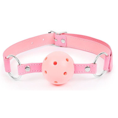 Розовый кляп-шарик на регулируемом ремешке с кольцами, фото 