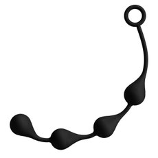 Чёрная анальная цепочка из 4 каплевидных шариков - 34 см., фото 