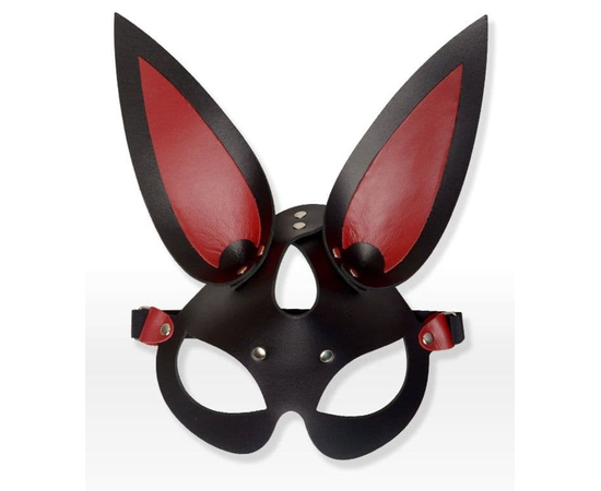 Черно-красная кожаная маска с длинными ушками, фото 