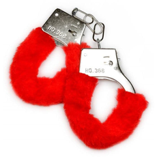 Металлические наручники с красной опушкой и ключиком, фото 