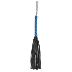Черная многохвостая плеть-флоггер с синей ручкой - 40 см., фото 