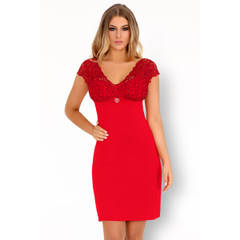 Роскошная женская сорочка Crossina с кружевным верхом, Цвет: красный, Размер: L-XL, фото 