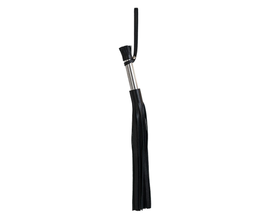 Чёрная кожаная плеть с 24 хвостами и металлической ручкой - 53 см., фото 