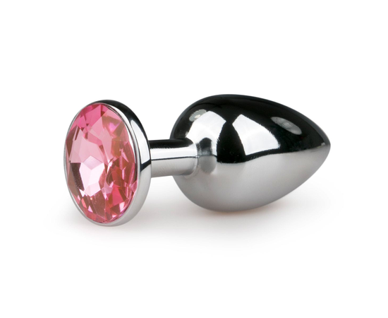 Серебристая анальная пробка с розовым кристаллом Metal Butt Plug - 7,2 см., фото 