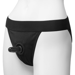 Трусики с плугом Vac-U-Lock Panty Harness with Plug Full Back - L/XL, Цвет: черный, Размер: L-XL, фото 