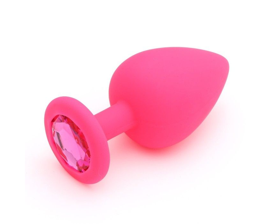 Розовая анальная пробка "Оки-Чпоки" с кристаллом - 9,4 см., фото 