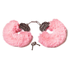 Розовые наручники с пушистым мехом и ключиками, фото 