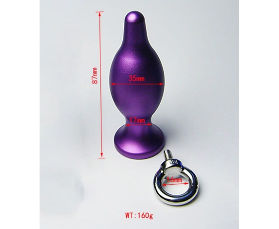 Фиолетовая металлическая анальная пробка с колечком - 8,7 см., фото 