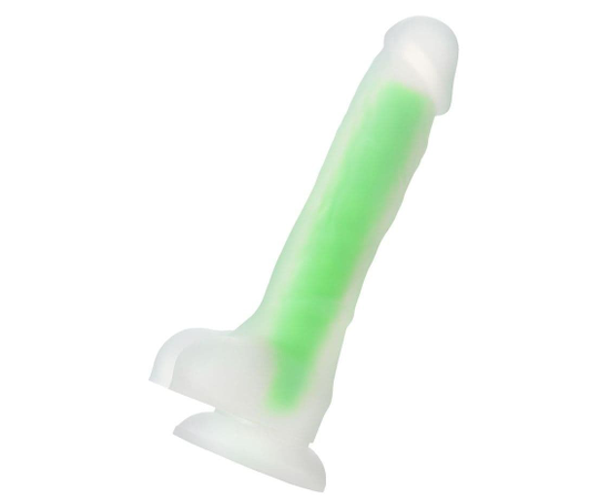 Прозрачно-зеленый фаллоимитатор, светящийся в темноте, Dick Glow - 18 см., фото 