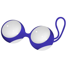 Белые стеклянные вагинальные шарики Ben Wa Medium в синей оболочке, фото 