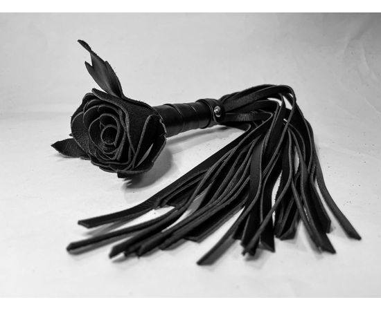 Черная кожаная плеть с розой в рукояти - 40 см., фото 