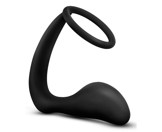 Черное эрекционное кольцо с анальным стимулятором Platinum Cock Ring Plug, фото 