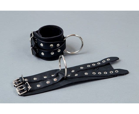 Чёрные кожаные наручники "Крест", фото 