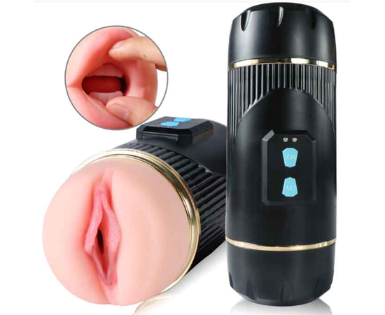 Двусторонний мастурбатор с вибрацией SHEQU - вагина и ротик, фото 