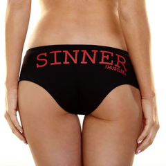 Женские трусики Hustler с надписью Sinner, Цвет: черный, Размер: S-M, фото 