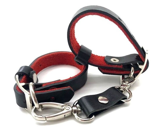 Черно-красные узкие кожаные наручники Provokator, фото 