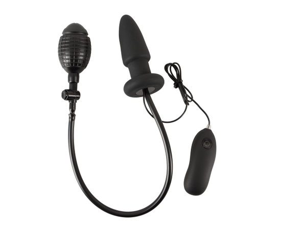 Черная надувная анальная пробка Inflatable Vibrating Butt Plug - 12,2 см., фото 