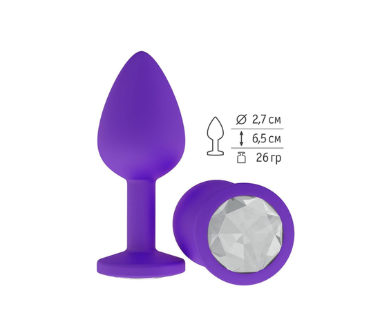 Фиолетовая силиконовая пробка с прозрачным кристаллом - 7,3 см., фото 