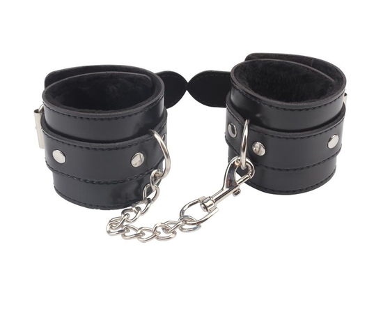 Черные наручники Obey Me Leather Hand Cuffs, фото 