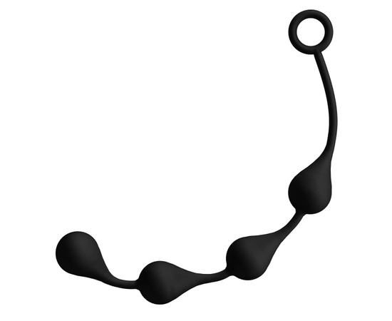 Чёрная анальная цепочка из 4 каплевидных шариков - 34 см., фото 