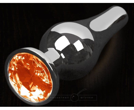 Серая анальная пробка с оранжевым кристаллом - 8,5 см., фото 