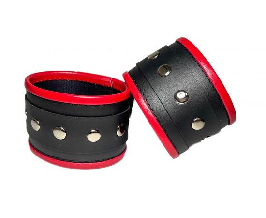 Черно-красные наручники из эко-кожи, Длина: 31.00, Цвет: черный с красным, фото 