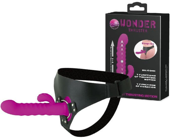 Фиолетовый страпон с пульсацией Wonder Thruster - 20 см., фото 