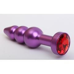Фиолетовая фигурная анальная ёлочка с красным кристаллом - 11,2 см., фото 