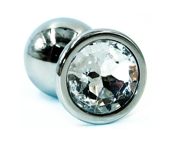 Серебристая коническая анальная втулка с прозрачным кристаллом - 8 см., фото 