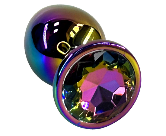 Анальная пробка цвета неохром с радужным кристаллом - 10 см., фото 