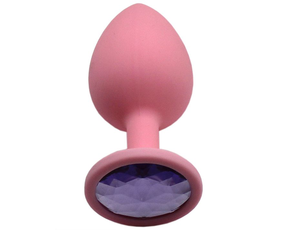 Розовая анальная пробка с сиреневым кристаллом - 8,4 см., фото 