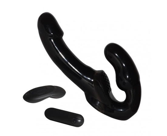 Черный безремневой анатомический страпон с вибрацией, Цвет: черный, фото 