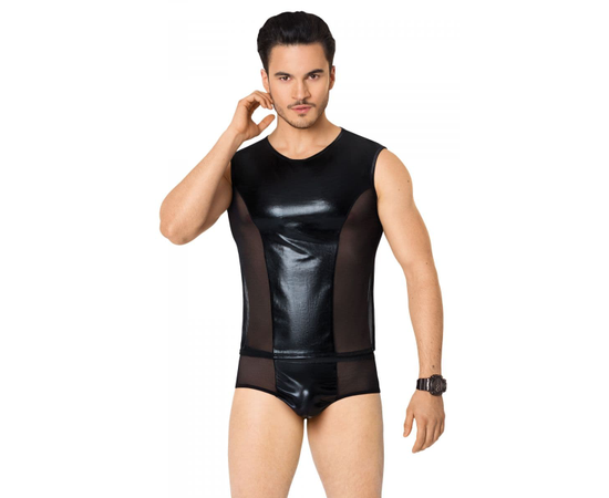 Соблазнительный костюм с wet-look вставками, Цвет: черный, Размер: XL, фото 