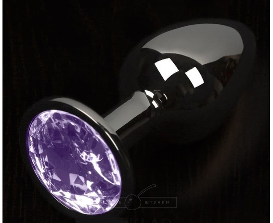 Графитовая анальная пробка с фиолетовым кристаллом - 8,5 см., фото 