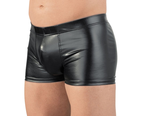 Мужские трусы-шорты из wet-look материала с эрекционным кольцом, Цвет: черный, Размер: L, фото 