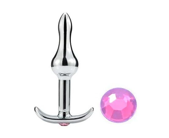Металлическая анальная пробка-капля с кристаллом OYO - 8,8 см., Длина: 8.80, Цвет: серебристый, Дополнительный цвет: Розовый, фото 