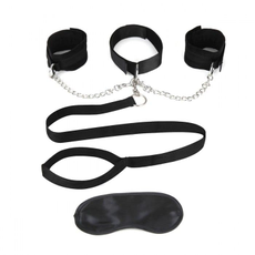 Чёрный ошейник с наручниками и поводком Collar Cuffs & Leash Set, фото 